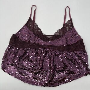 Intimately Free People Right Rhythm Sequin Cami Purple Lace Trim Women's XS